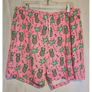 Maamgic Swim Trunks Men's XXL Bright Pink with Yellow Pineapples NWT